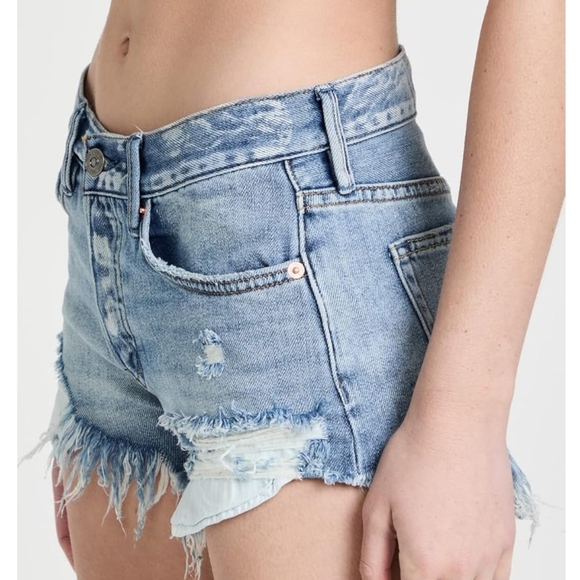 Free People Pants - Free People Button Fly Light Blue Distressed Jean Shorts